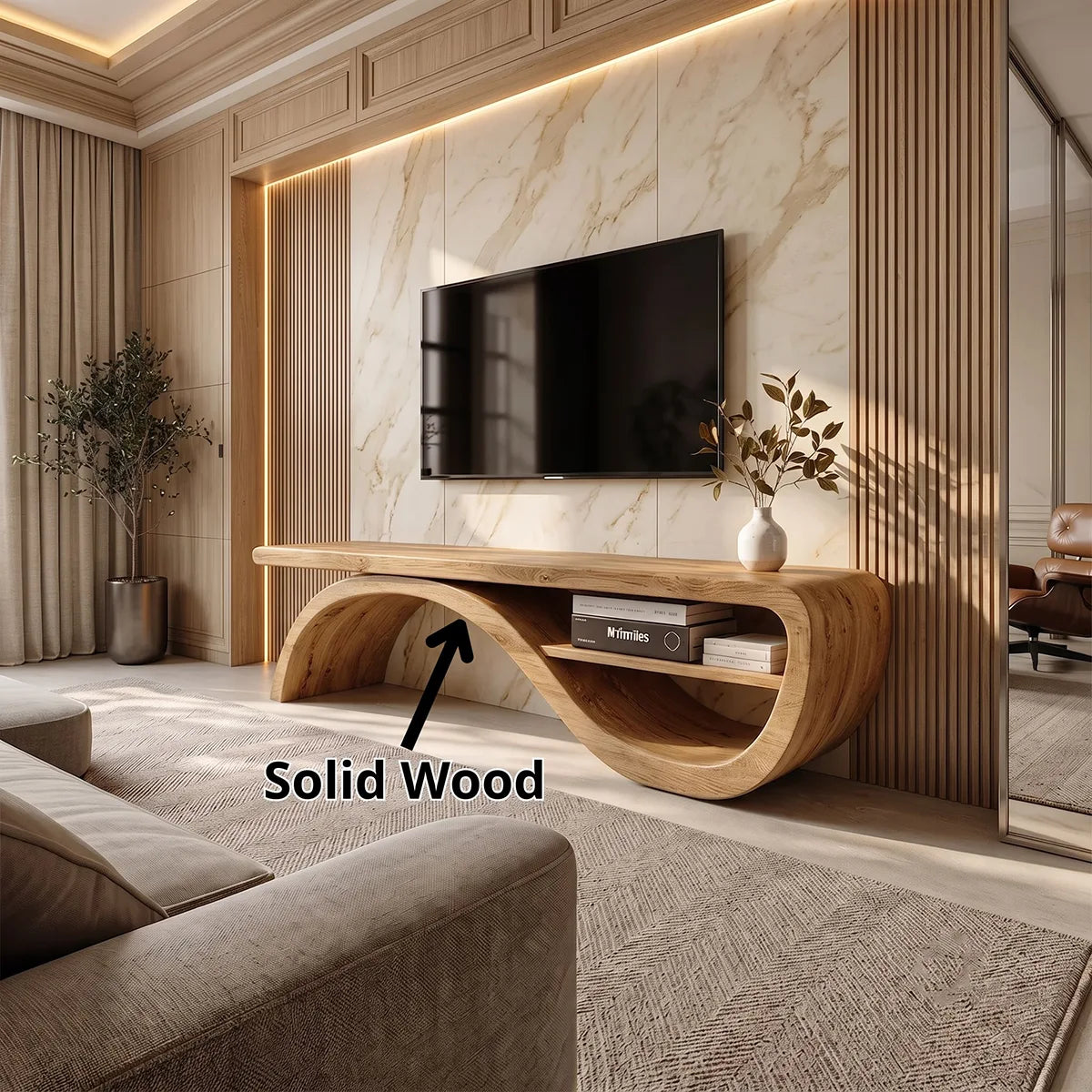 Organic Modern Sculptural TV Stand with Curved Open Shelf | Designer Media Console TH003-9FXK3JC