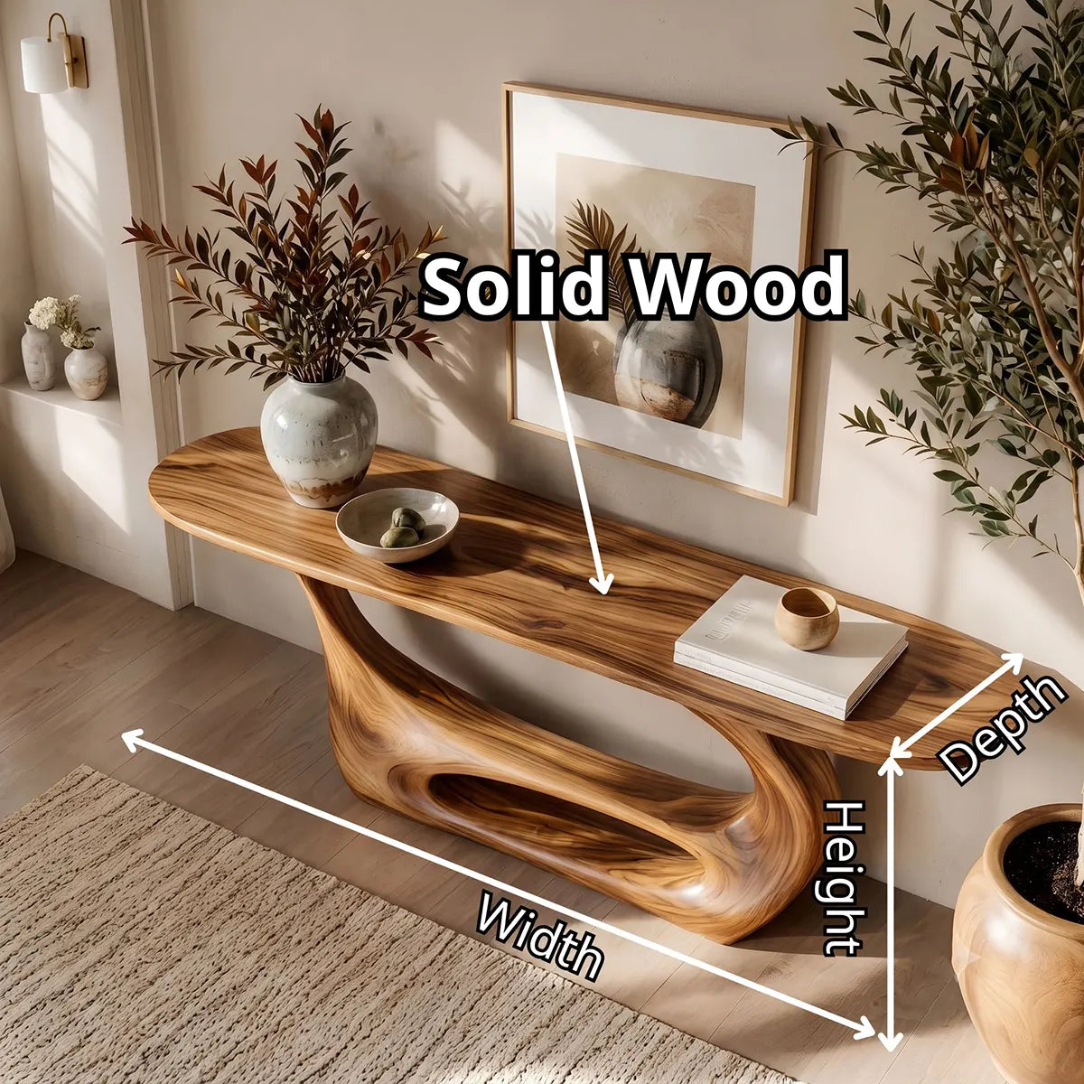 Organic Modern Console Table with Sculptural Open Base for Entryway & Living Room TT006-9597