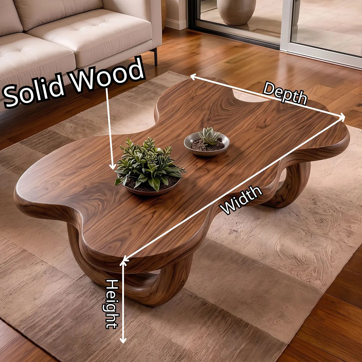 Modern Organic Wood Coffee Table with Freeform Top & Sculptural Base TT006-8349