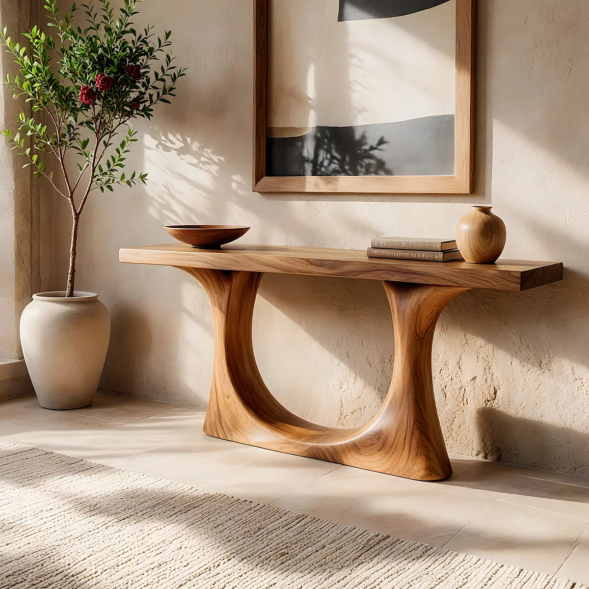 Modern Wooden Console Table with Sculptural U-Base for Entryway & Hallway TT006-2415