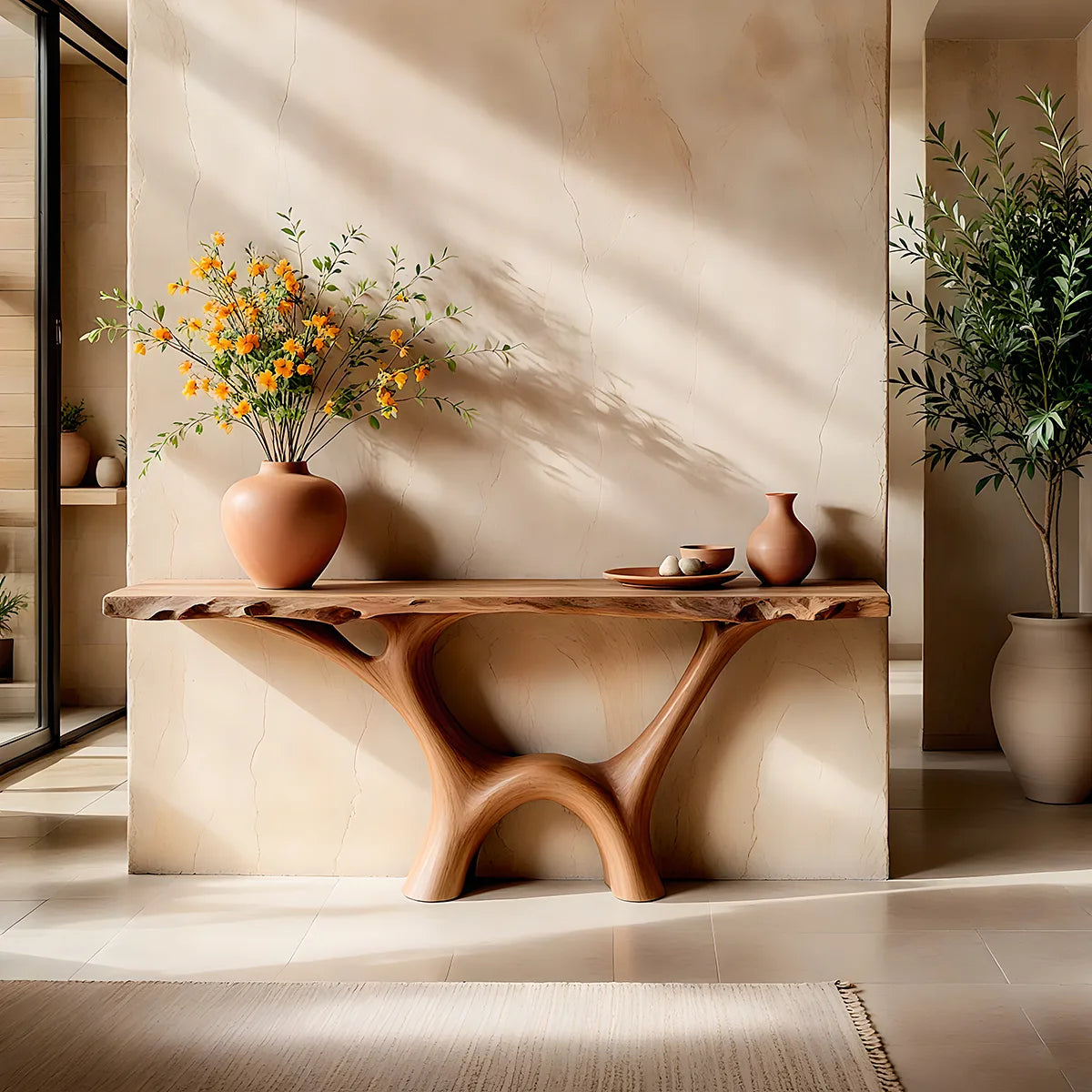 Organic Modern Console Table with Sculptural Double Arch Base for Entryway & Living Room TT006-3103