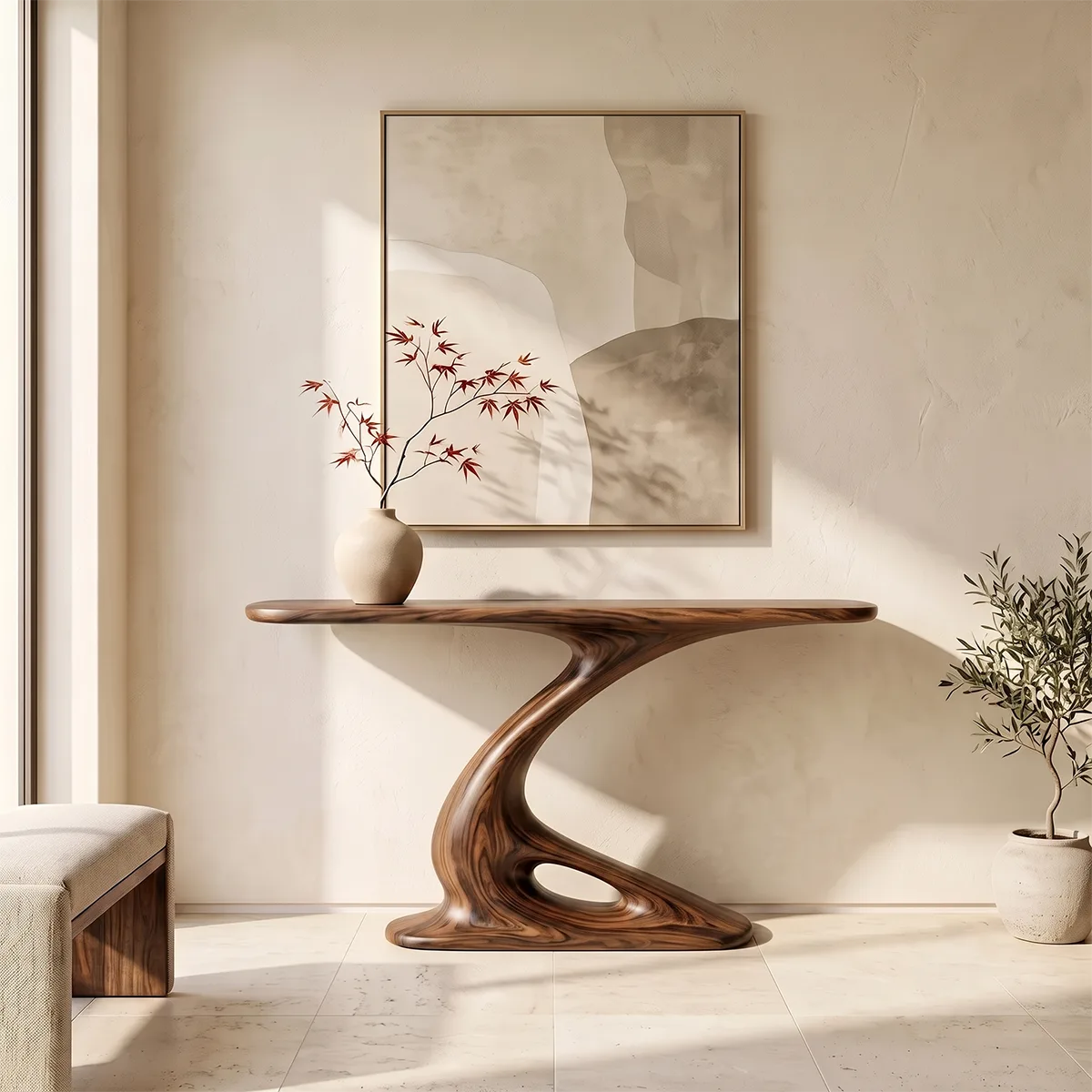 Organic Sculptural Console Table | Modern Console Table with Twisted Open Pedestal Base TH003-8583