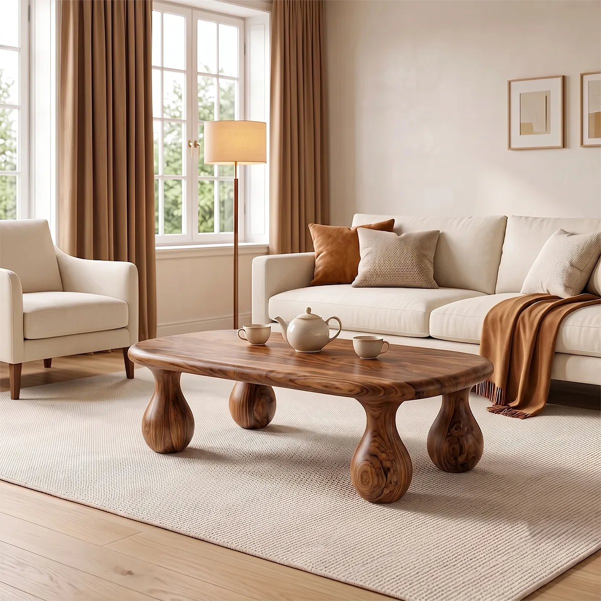 Modern Coffee Table | Organic Rounded Rectangle Cocktail Table TH003-4084