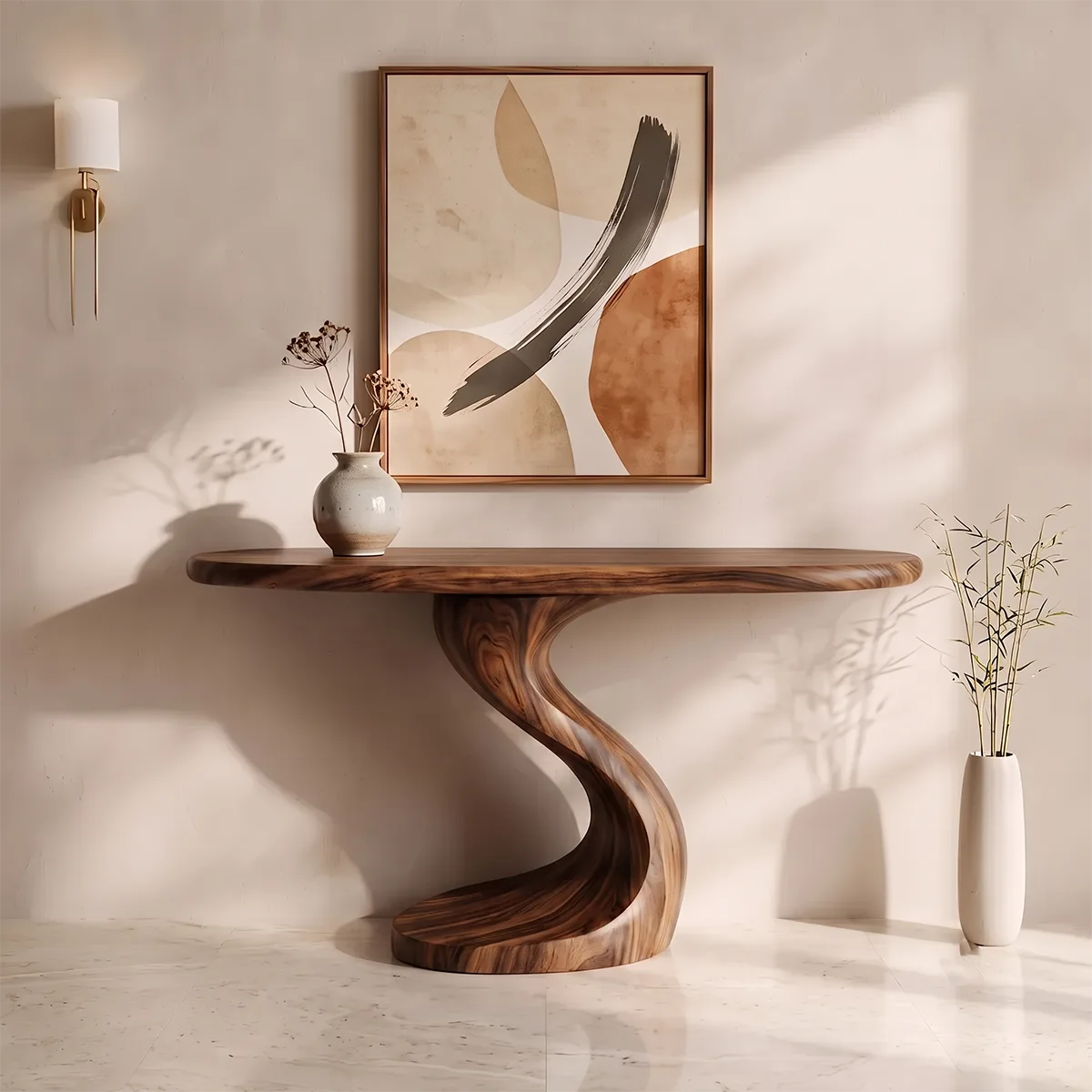 Organic Sculptural Console Table | Modern Curved Console Table with Twisted Pedestal Base TH003-5454