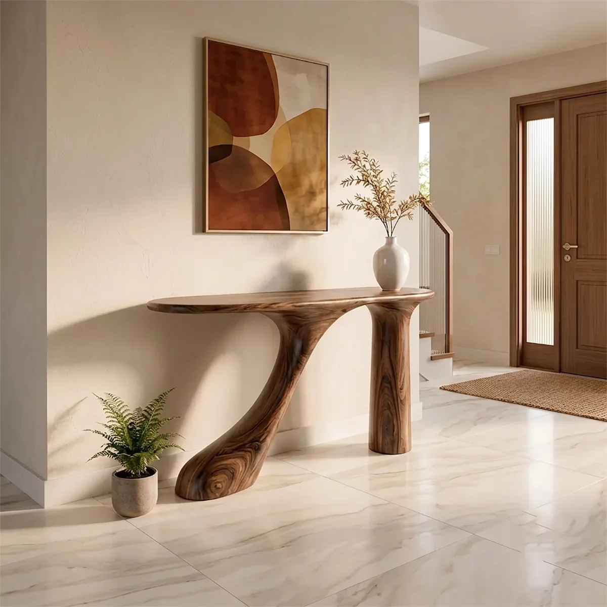 Organic Sculptural Console Table | Modern Entryway Table with Curved Architectural Base TH003-6225