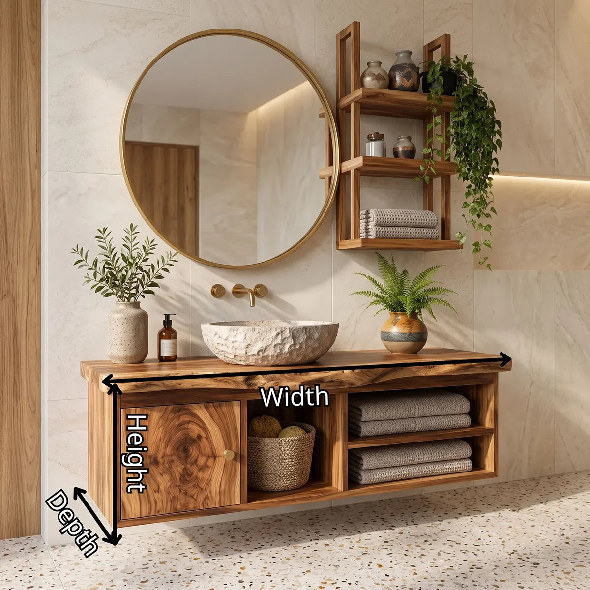 Floating Solid Wood Bathroom Vanity | Modern Bathroom Vanity with Open Storage and Cabinet TT006-3250