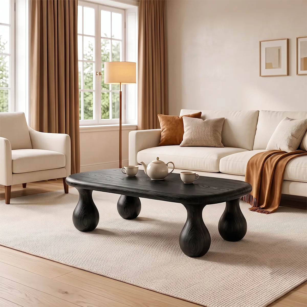 Modern Coffee Table | Organic Rounded Rectangle Cocktail Table TH003-4084