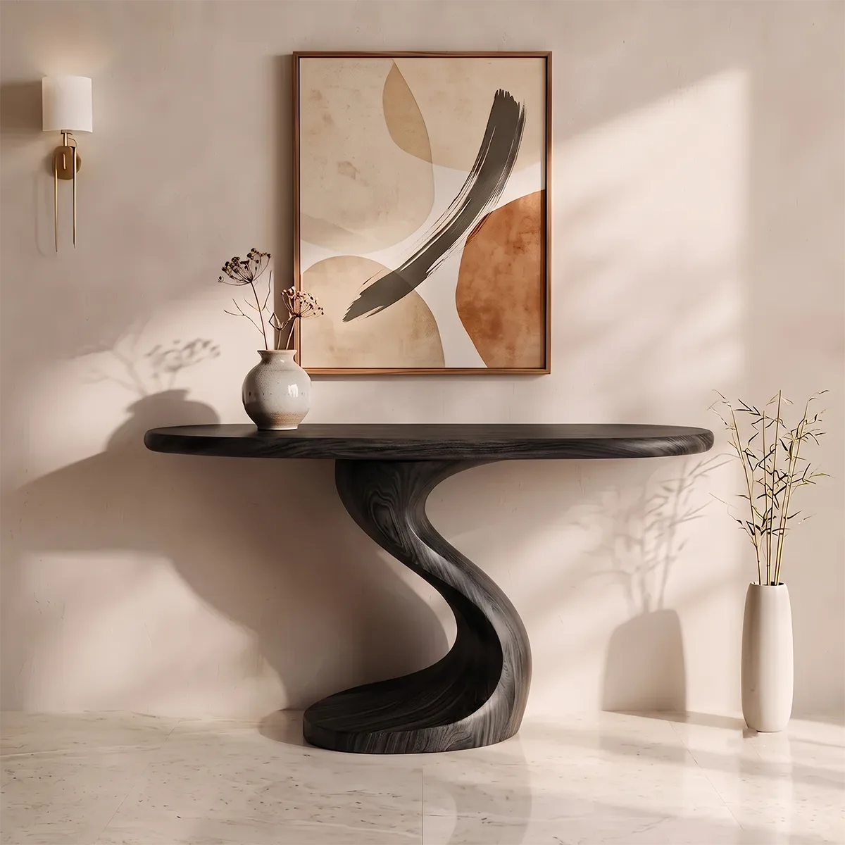 Organic Sculptural Console Table | Modern Curved Console Table with Twisted Pedestal Base TH003-5454
