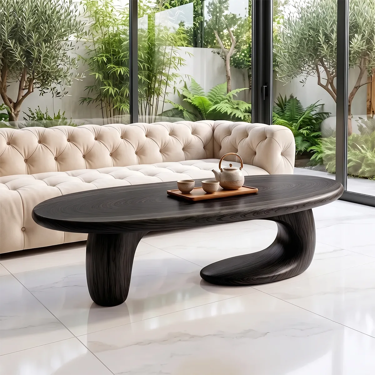 Organic Oval Coffee Table | Sculptural Wave Base Coffee Table for Modern Minimalist Living Room TH003-5893