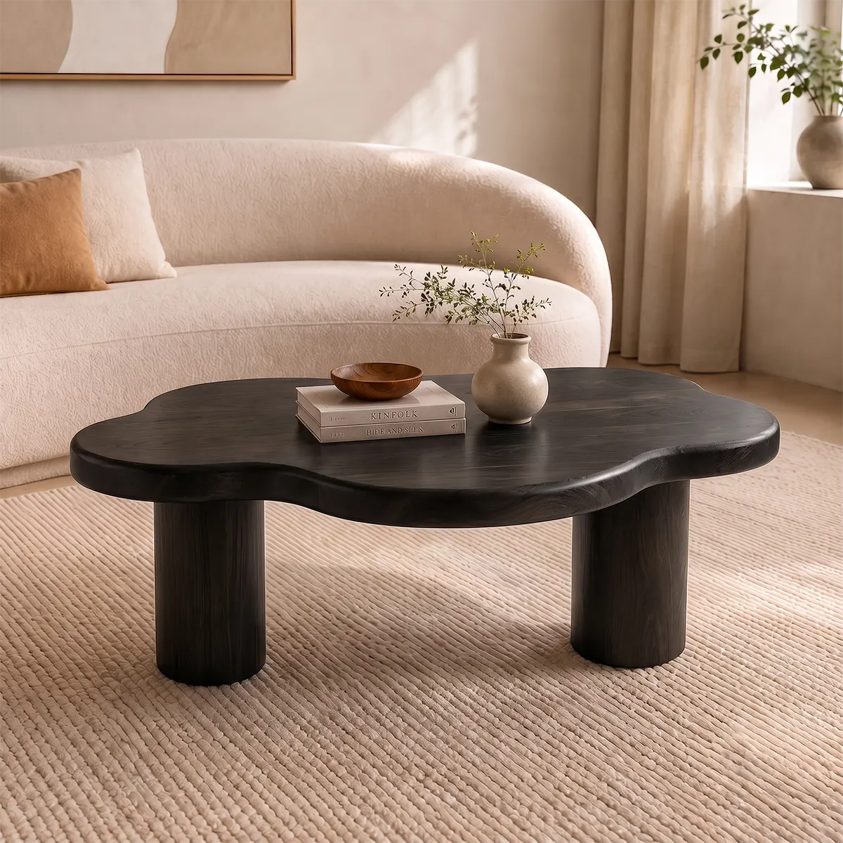 Organic Cloud Coffee Table | Solid Wood Modern Center Table for Living Room TT006-4713