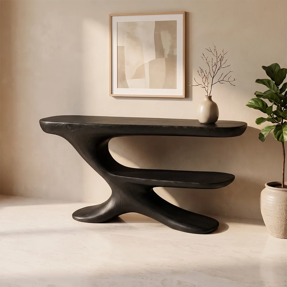 Organic Wave Console Table | Sculptural Modern Entryway Table with Floating Abstract Base TH003-9046