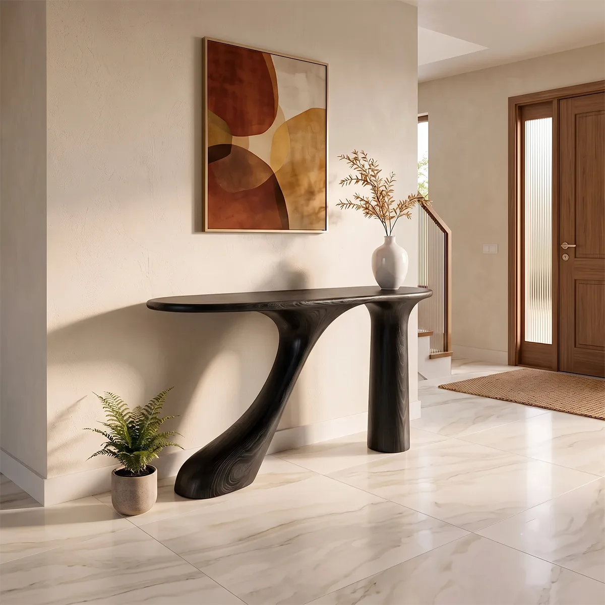 Organic Sculptural Console Table | Modern Entryway Table with Curved Architectural Base TH003-6225