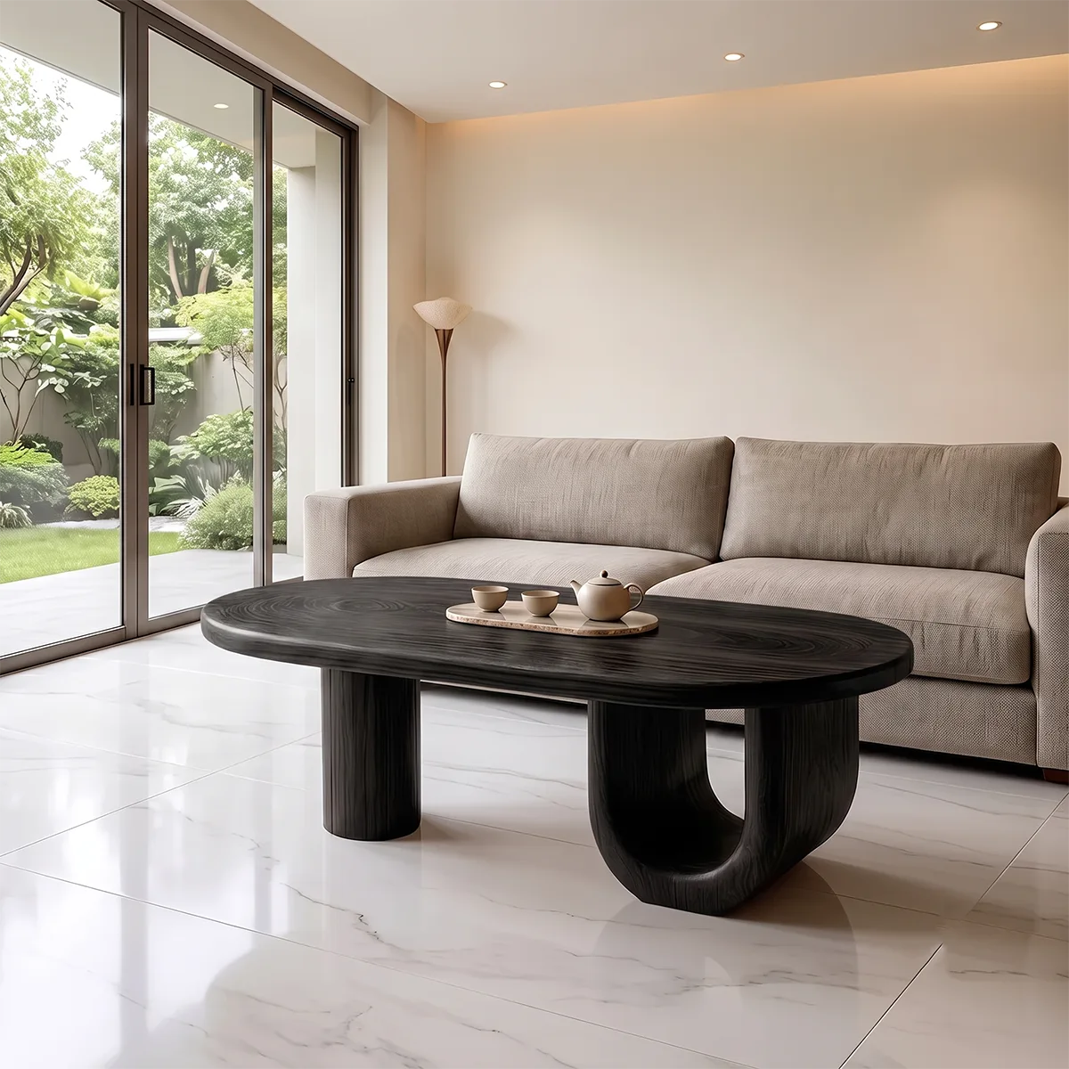 Modern Oval Coffee Table | Sculptural Pedestal Center Table for Minimalist Living Room TH003-7468
