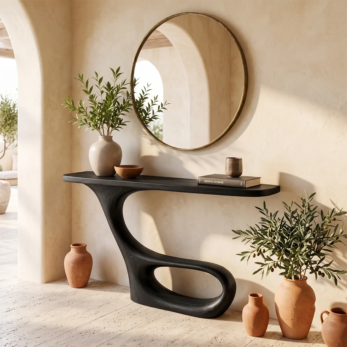 Modern Sculptural Console Table with Organic Curved Pedestal Base for Entryway TT006-3822