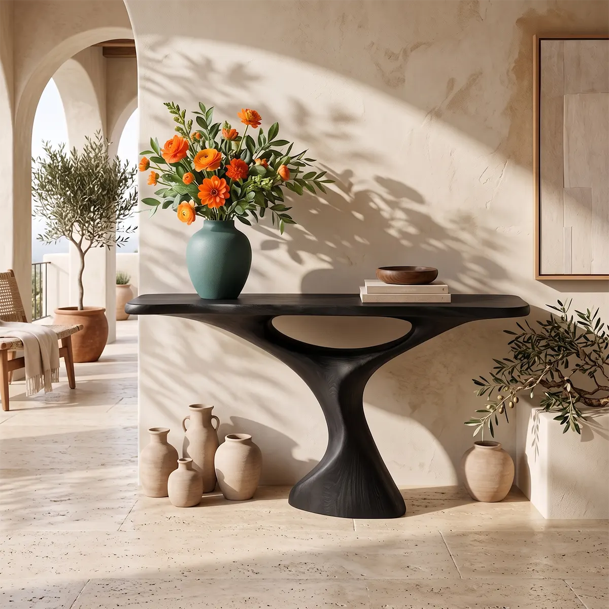 Sculptural Modern Console Table with Organic Curved Silhouette for Entryway & Living Room TT006-7778