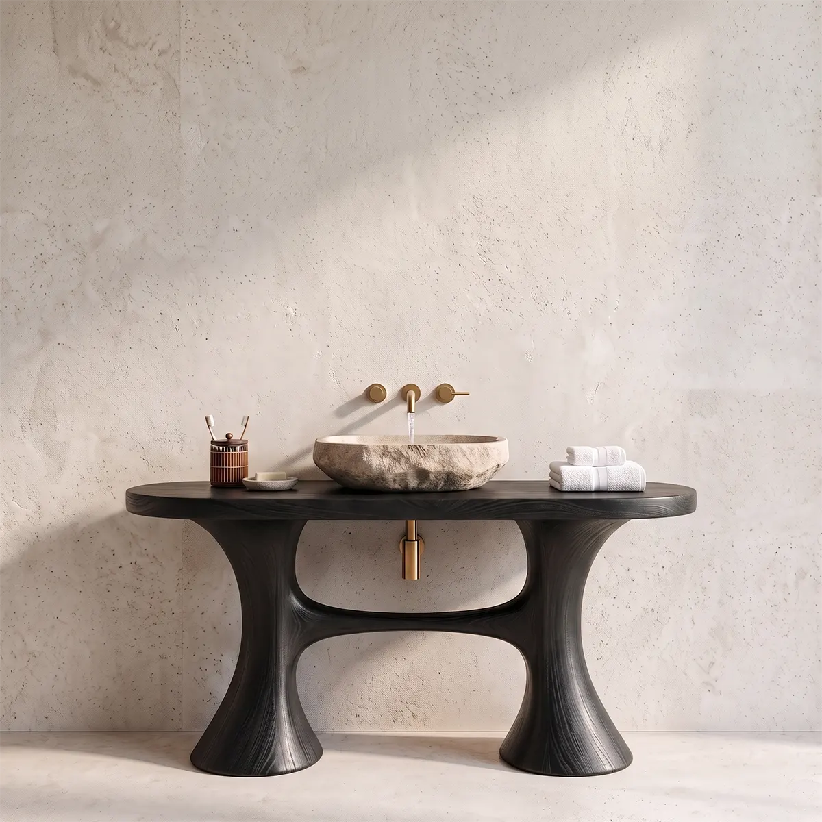 Sculptural Freestanding Bathroom Vanity with Curved Legs | Organic Modern Open Frame Design