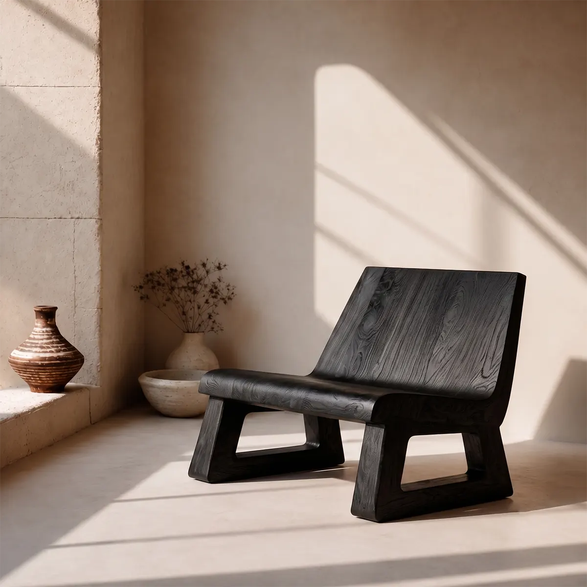 Wide Sculptural Lounge Chair | Modern Armless Statement Chair with Geometric Open Base