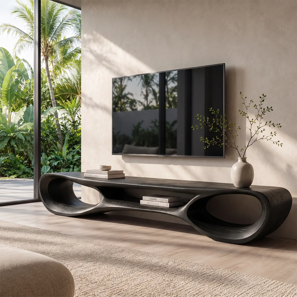 Organic Modern Sculptural TV Stand with Open Storage | Designer Media Console TT006-2PFI5LK