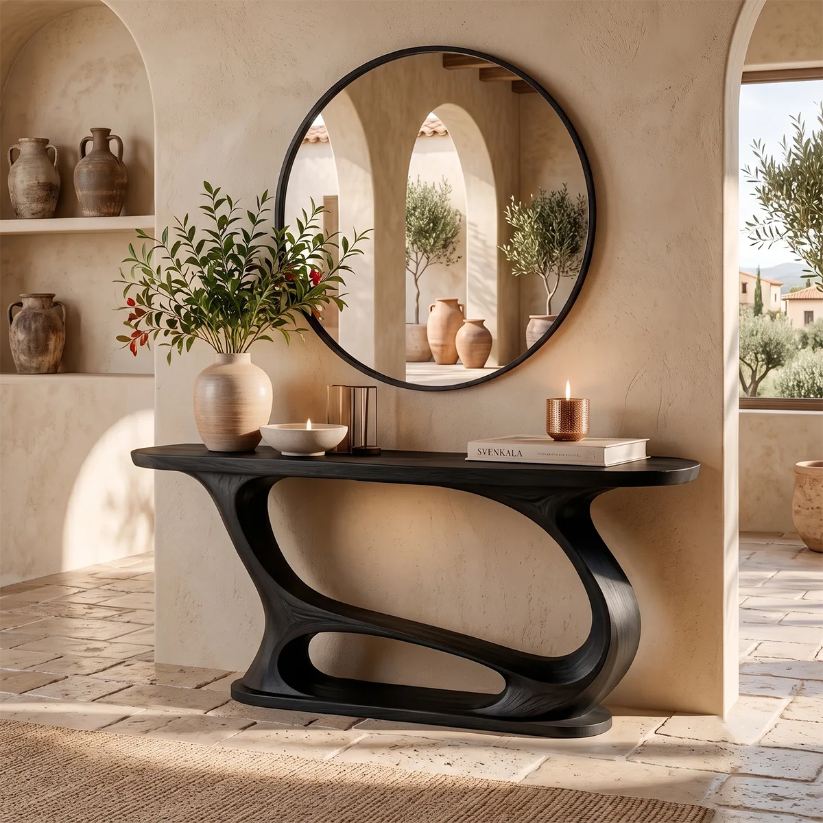 Organic Modern Console Table with Sculptural Open Base for Entryway & Hallway TT006-7249