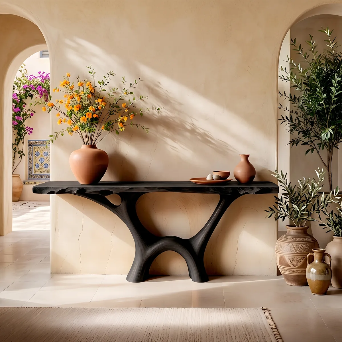 Organic Modern Console Table with Sculptural Double Arch Base for Entryway & Living Room TT006-3103
