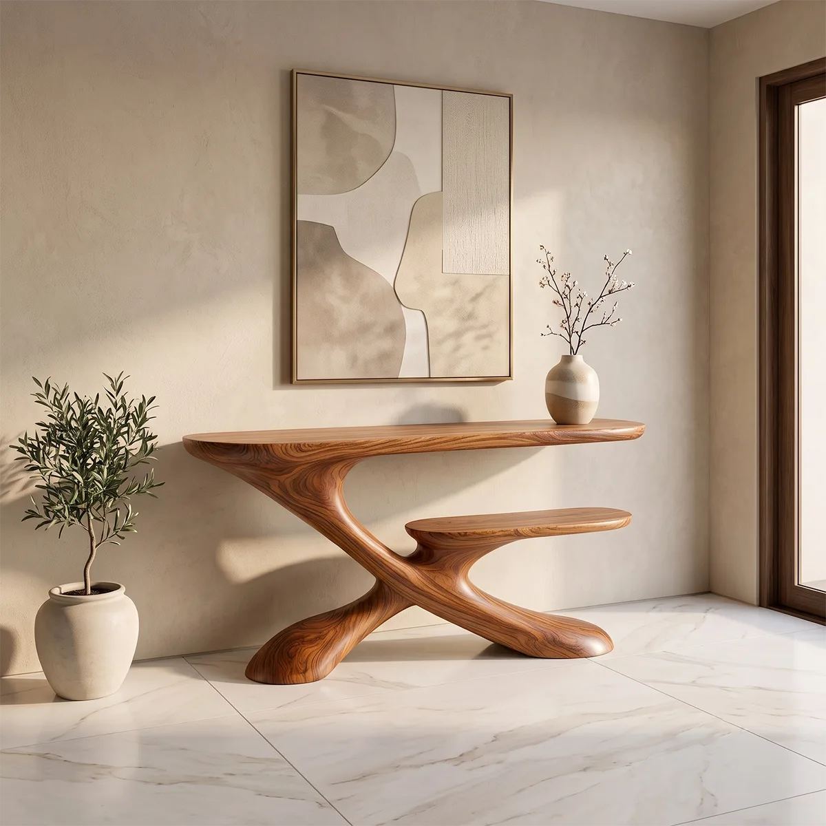 Sculptural Tiered Console Table | Organic Modern Entryway Table with Floating Curved Design TH003-4469