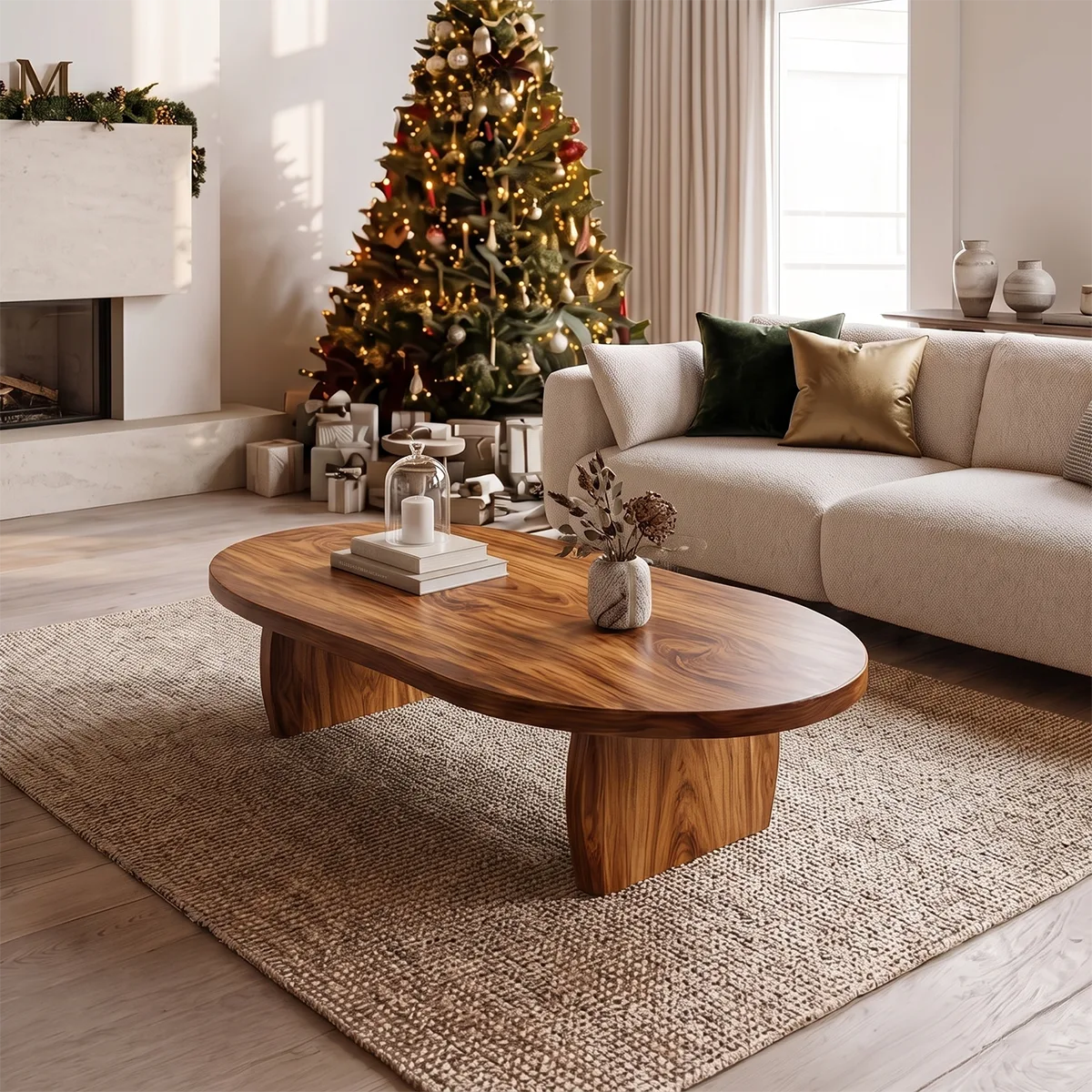 Large Oval Coffee Table with Sculptural Base | Modern Organic Living Room Center Table