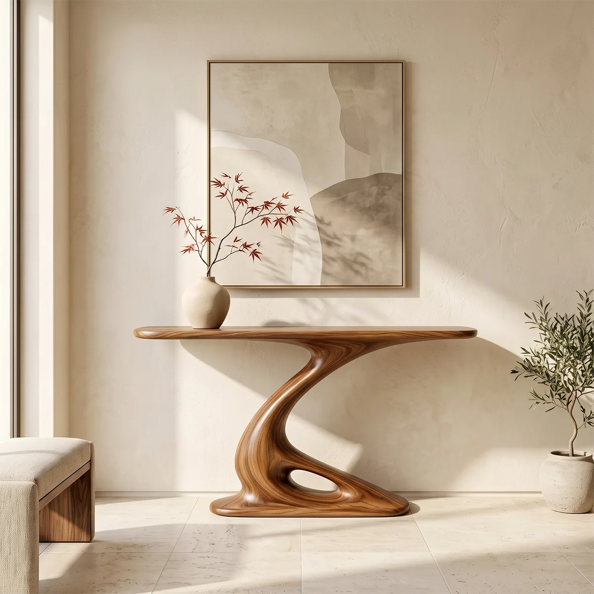 Organic Sculptural Console Table | Modern Console Table with Twisted Open Pedestal Base TH003-8583
