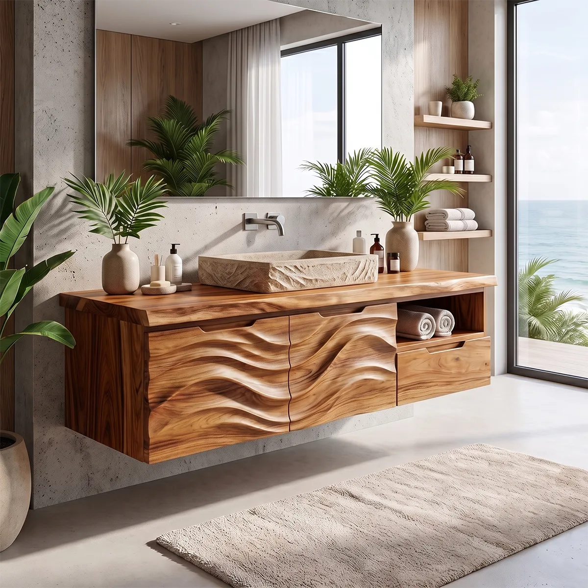Modern Floating Bathroom Vanity with Double-Door Cabinet, Open Shelf & Drawer TH003-2JXN8GE
