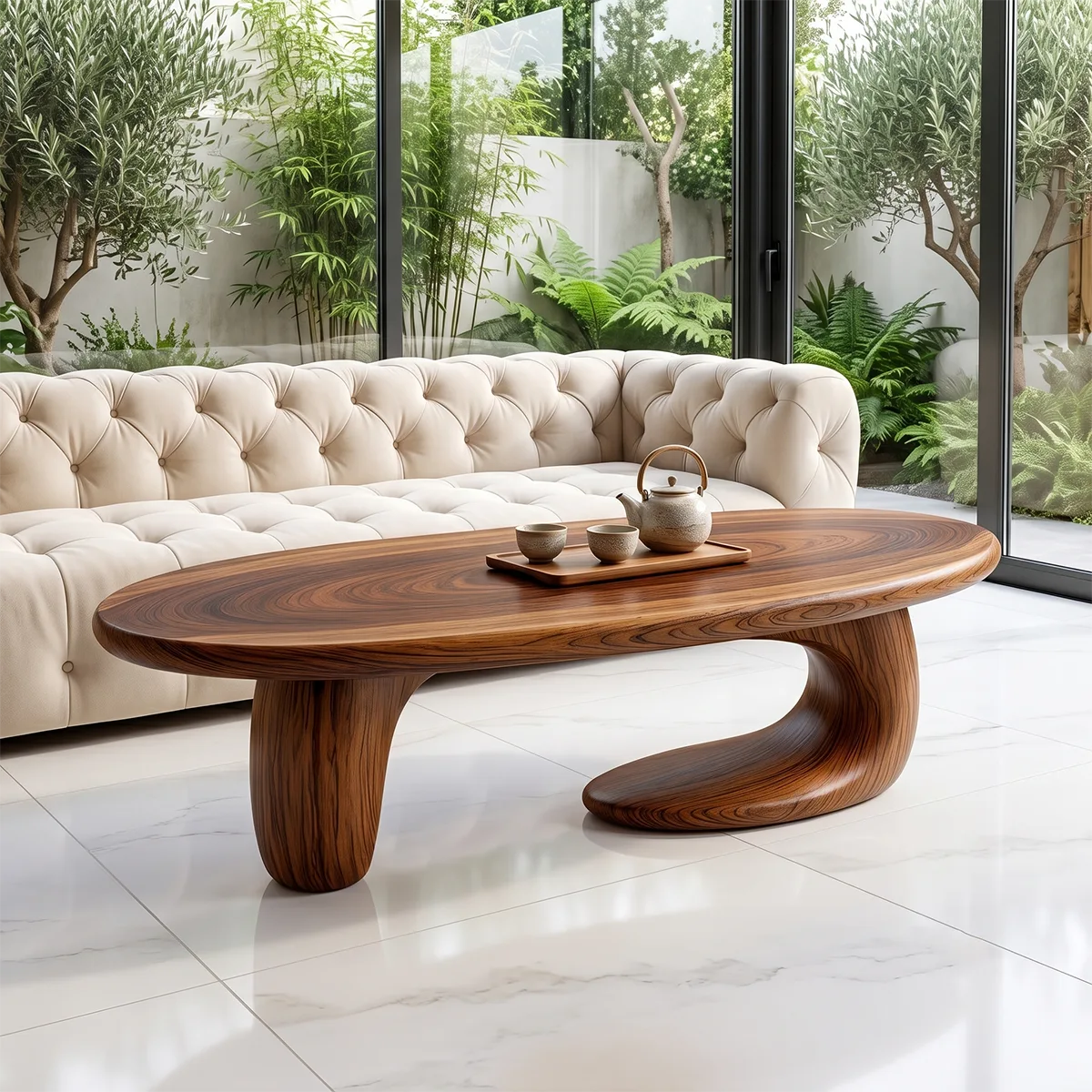 Organic Oval Coffee Table | Sculptural Wave Base Coffee Table for Modern Minimalist Living Room TH003-5893