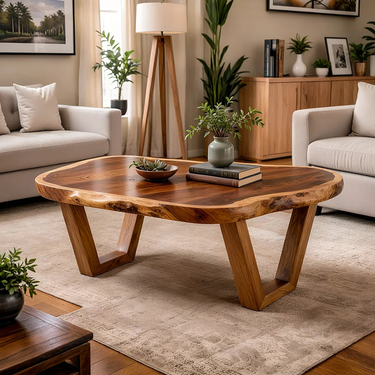 Organic Live Edge Solid Wood Coffee Table | Rustic Modern Center Table for Living Room TT006-8197