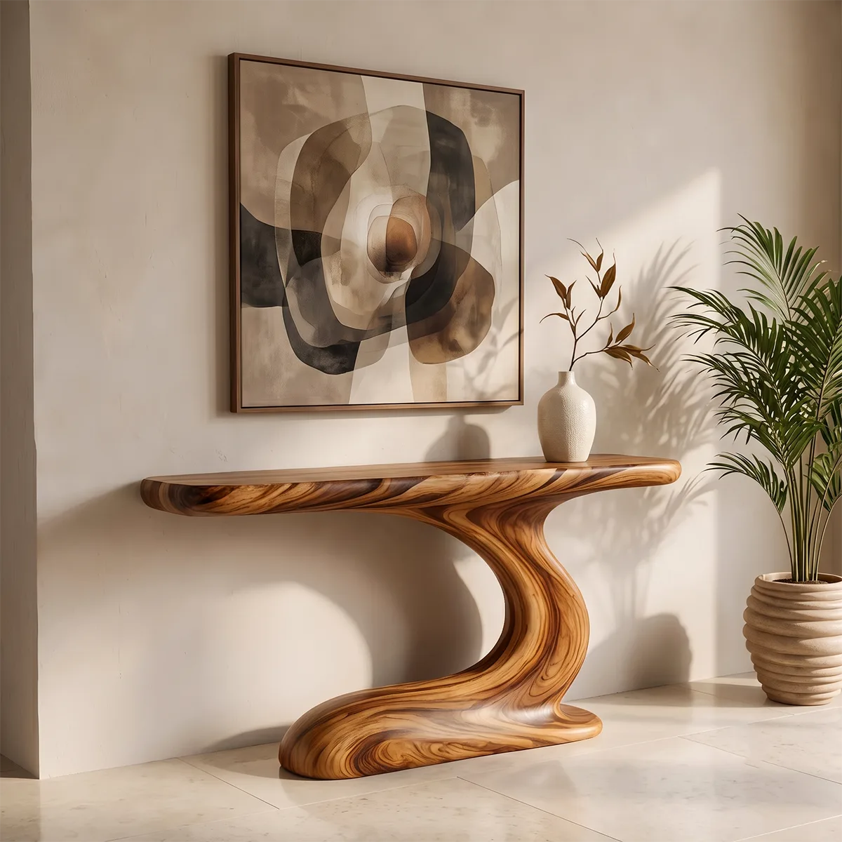 Sculptural Wave Console Table | Organic Modern Entryway Table with Curved Abstract Base TH003-3147