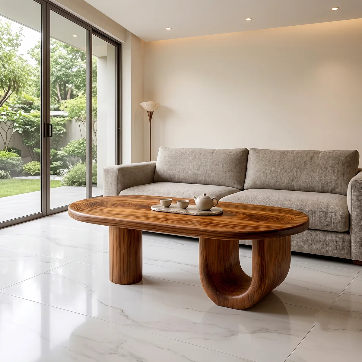 Modern Oval Coffee Table | Sculptural Pedestal Center Table for Minimalist Living Room TH003-7468