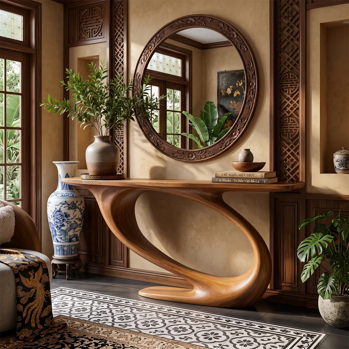 Organic Sculptural Console Table with Curved Pedestal Base for Modern Entryway TT006-2591