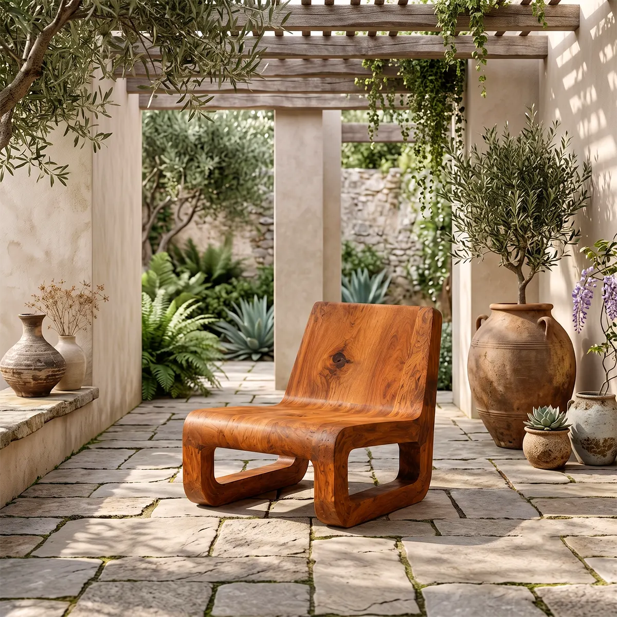 Sculptural Low Lounge Chair | Modern Armless Accent Chair with Curved Seat & Open Geometric Base