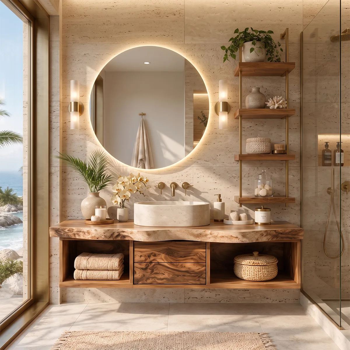 Floating Solid Wood Bathroom Vanity | Modern Wall Mounted Bathroom Vanity with Storage