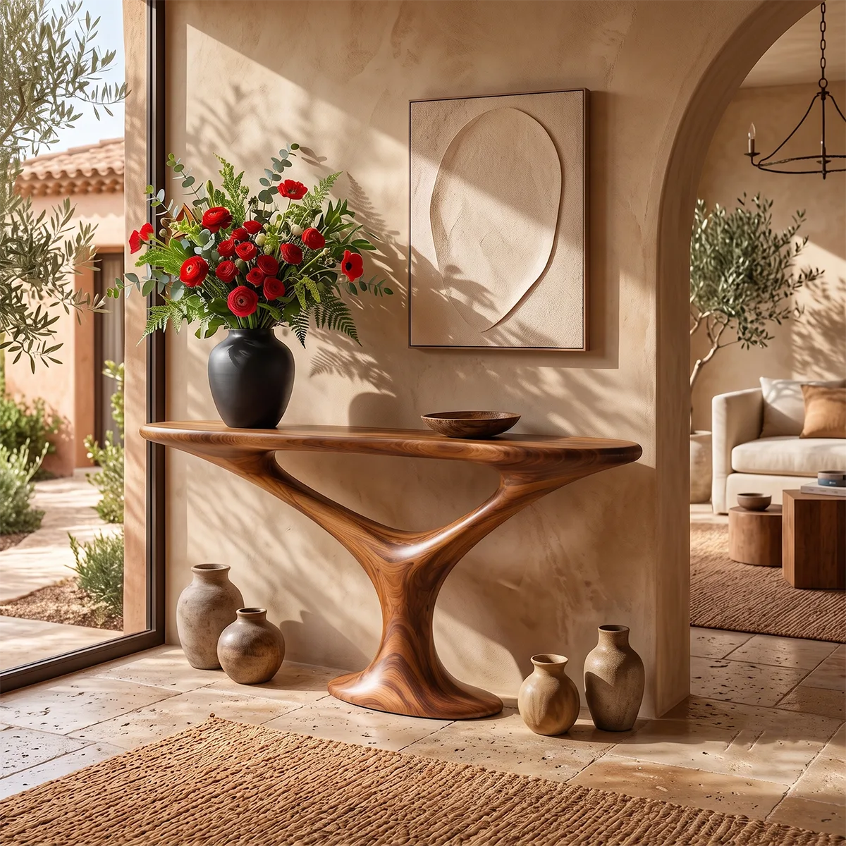 Organic Sculptural Console Table with Oval Top for Modern Entryway & Living Room TT006-4241
