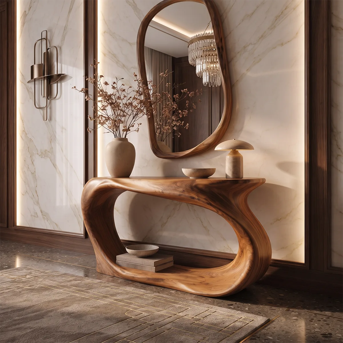 Organic Sculptural Console Table with Open Shelf for Modern Entryway & Hallway TT006-7521