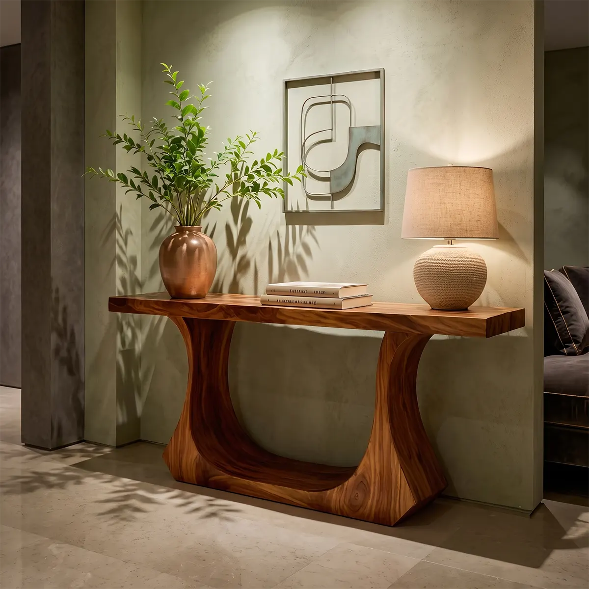 Modern Wooden Console Table with Sculptural Open Arch Base for Entryway & Hallway TT006-5795