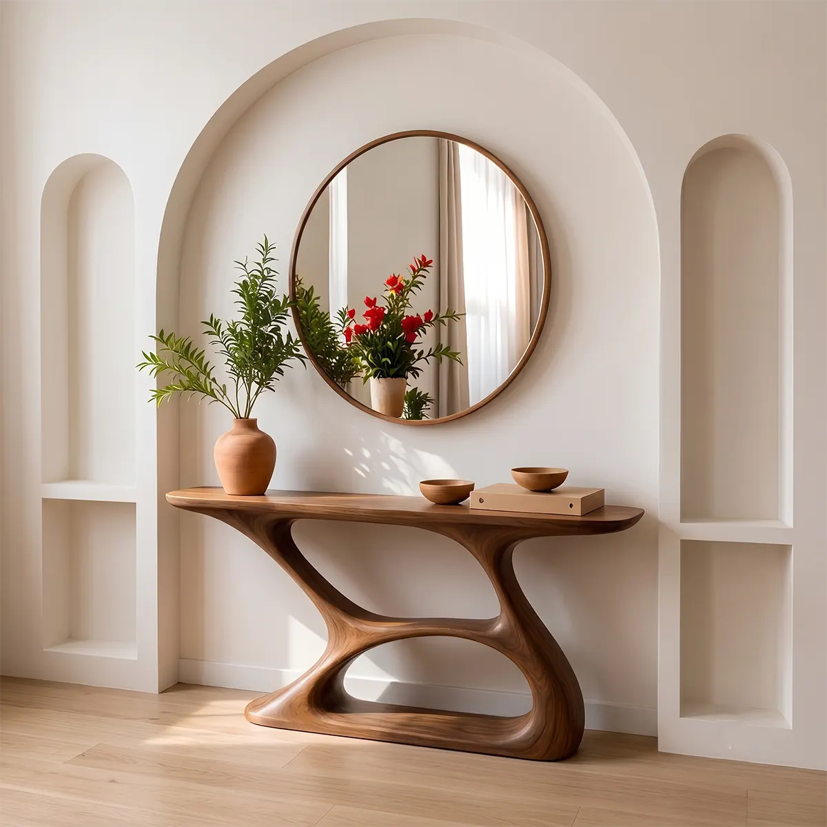 Organic Modern Console Table with Sculptural Double-Arch Base for Entryway & Living Room TT006-8669