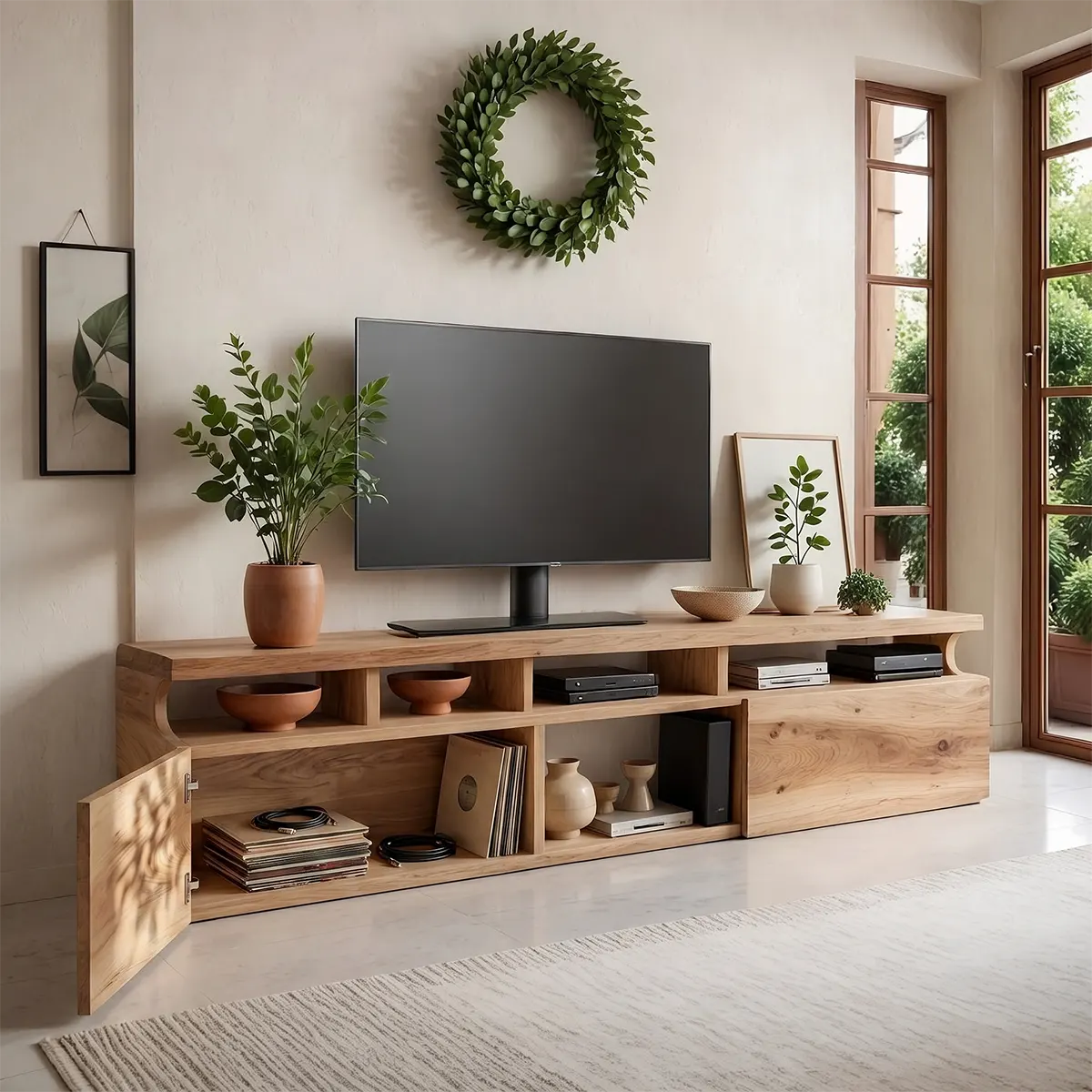 Modern TV Stand with Dual Storage Cabinets | Open Media Console TT006-6PQC5TA