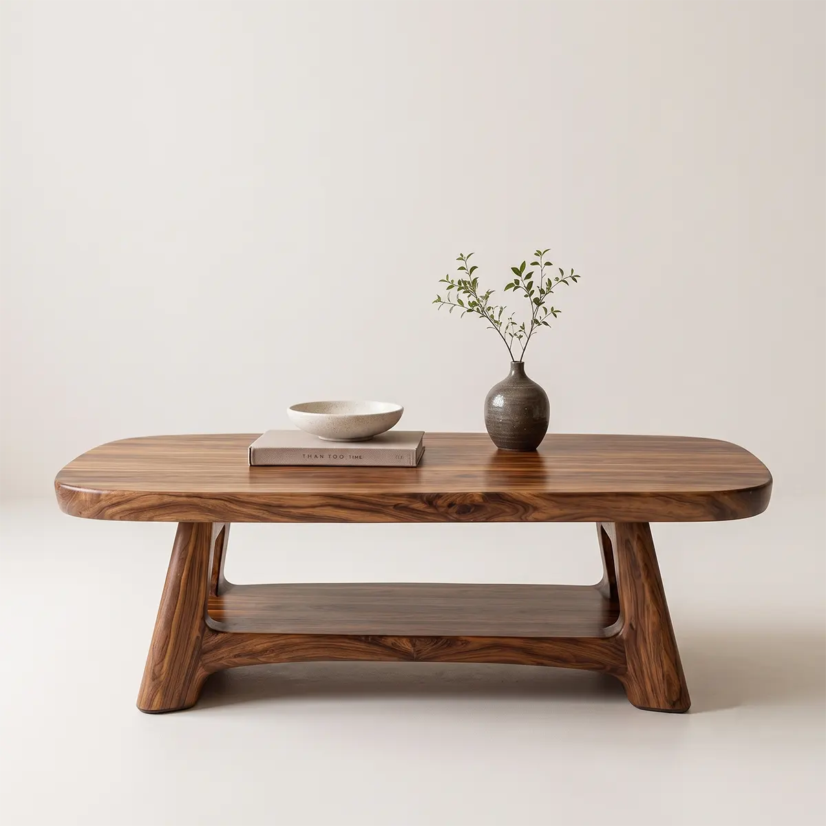 Solid Wood Coffee Table with Storage Shelf | Modern Organic Living Room Table TT006-5345