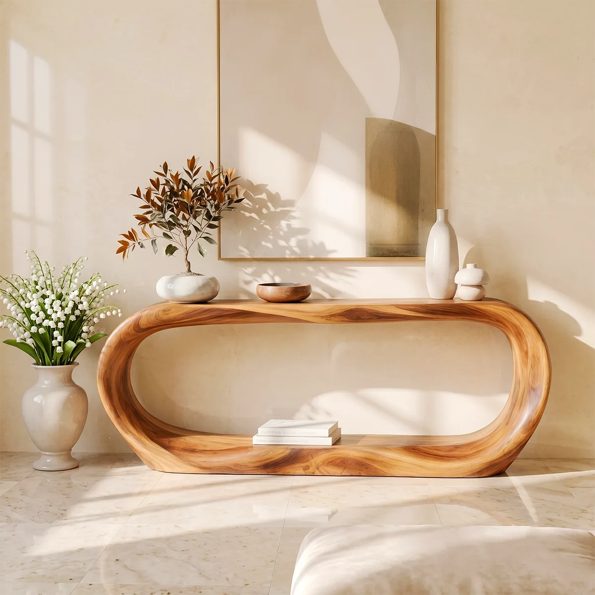 Organic Loop Console Table with Open Display Shelf for Modern Entryway & Living Room TT006-3584