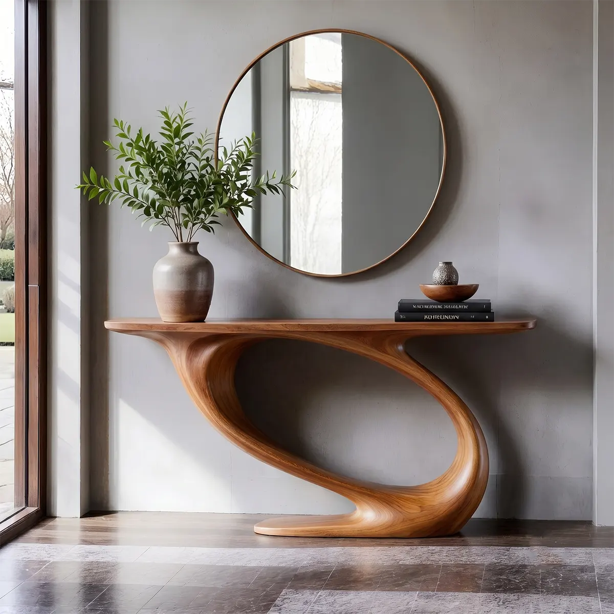 Organic Sculptural Console Table with Curved Pedestal Base for Modern Entryway TT006-2591