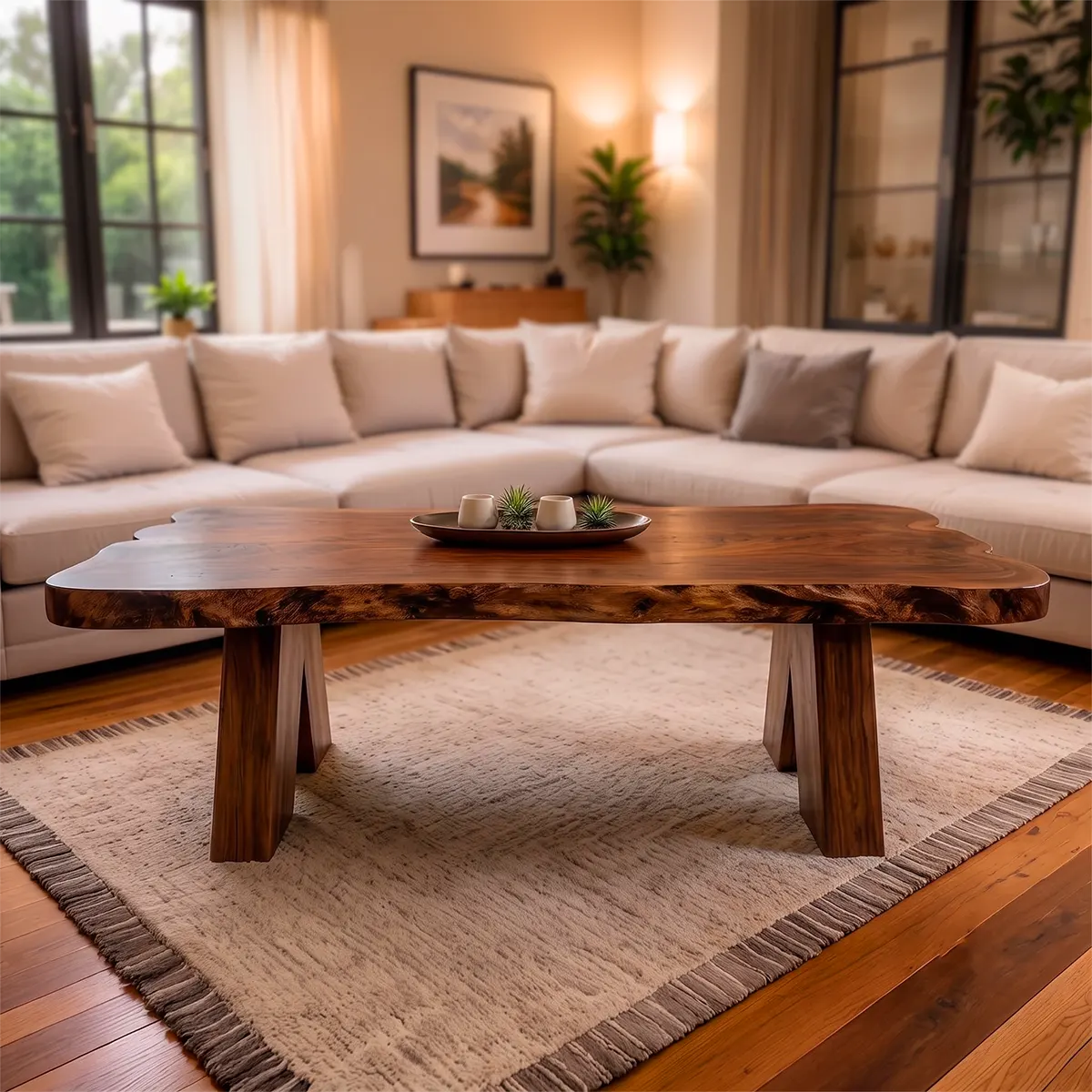 Live Edge Solid Wood Coffee Table | Handcrafted Natural Wood Center Table TT006-6055