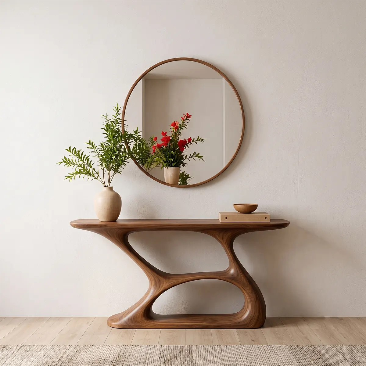 Organic Modern Console Table with Sculptural Double-Arch Base for Entryway & Living Room TT006-8669