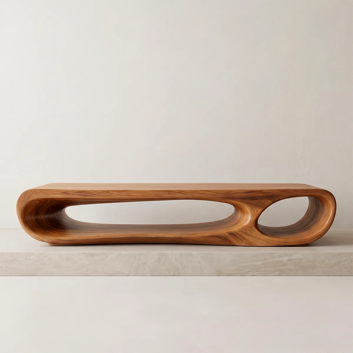 Modern Sculptural TV Stand with Open Display Shelves | Organic Media Console TT006-2SJT8FS
