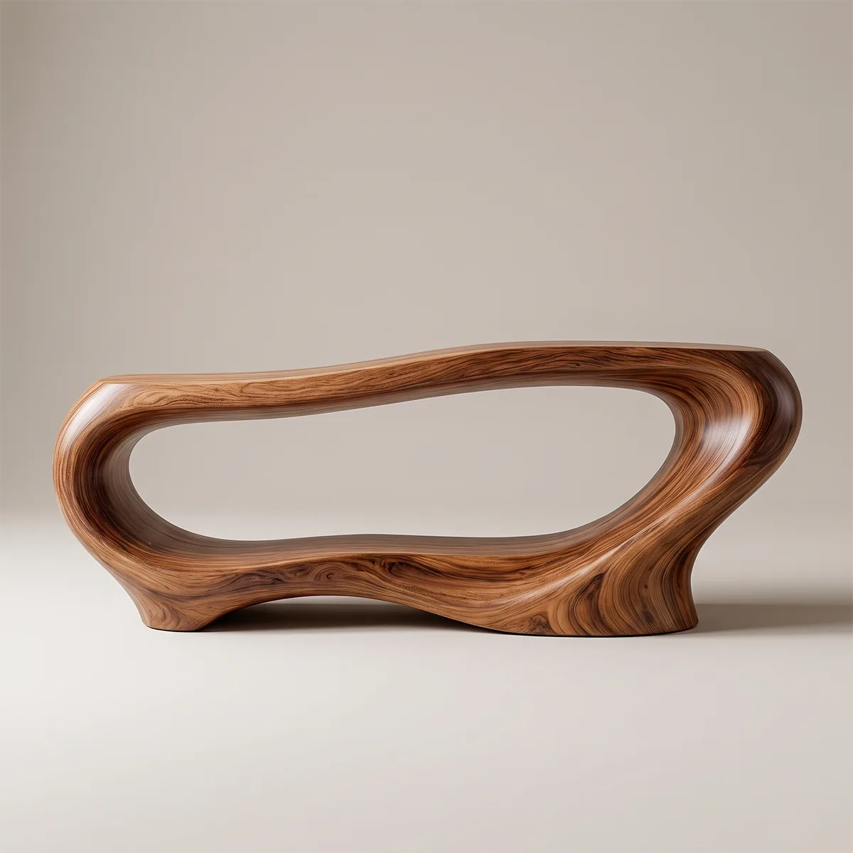Organic Modern Console Table with Open Display Shelf & Sculptural Curved Design TT006-3660