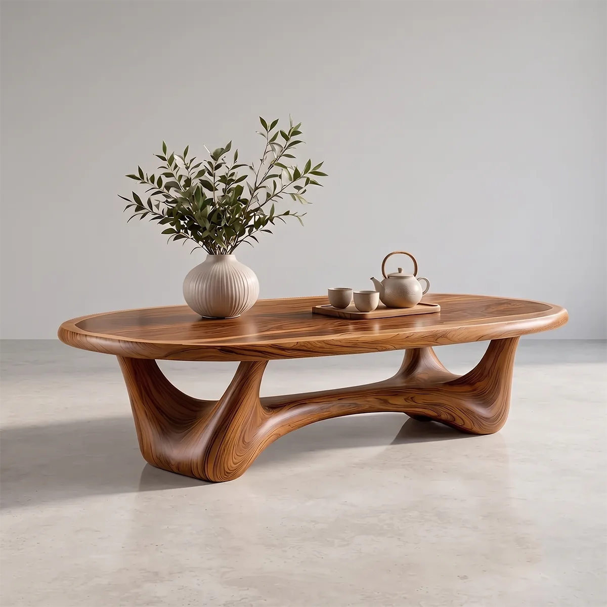 Modern Oval Coffee Table with Sculptural Open Base | Organic Contemporary Center Table for Living Room TH003-9564