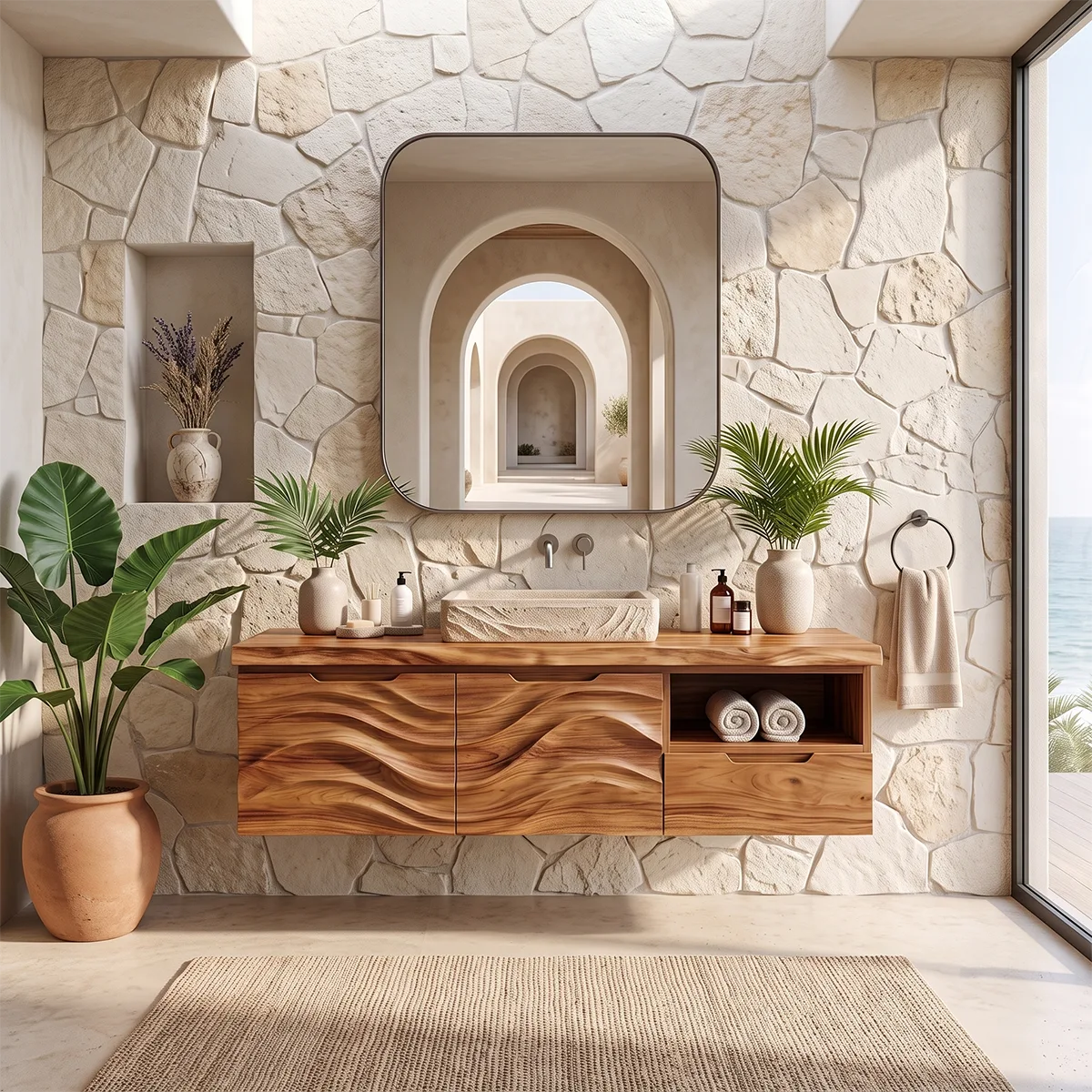 Modern Floating Bathroom Vanity with Double-Door Cabinet, Open Shelf & Drawer TH003-2JXN8GE