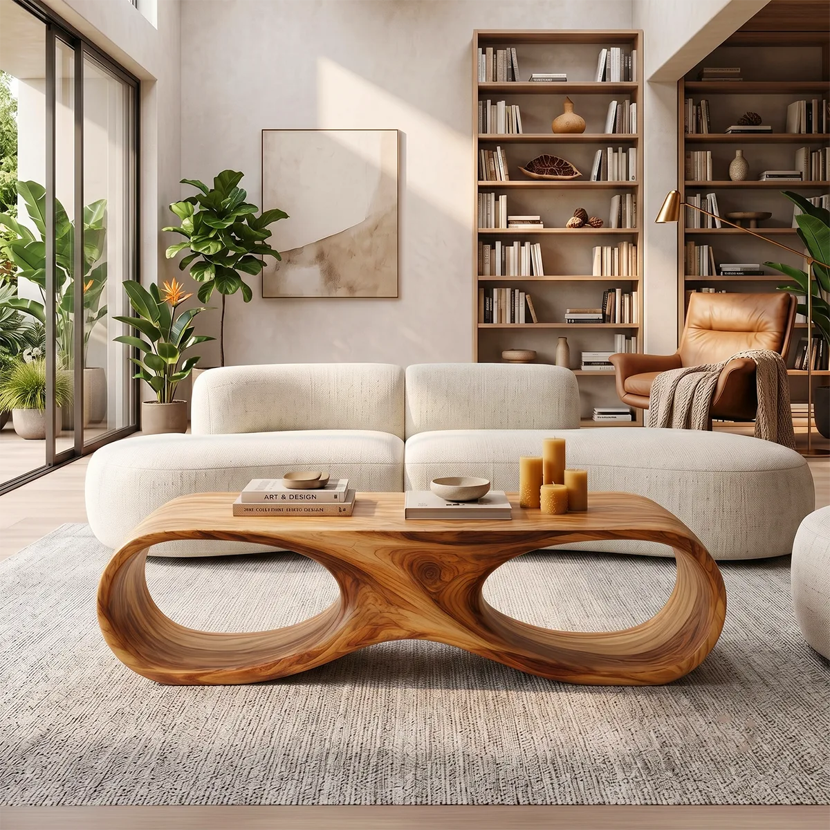 Sculptural Organic Coffee Table | Modern Curved Low Profile Living Room Table